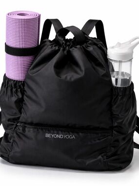 Beyond Yoga Black Drawstring Yoga Backpack with Side Pockets
